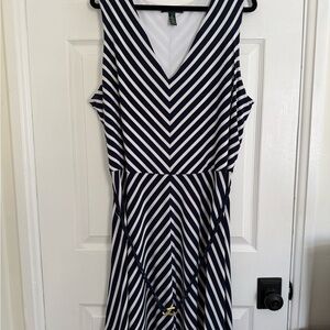 Ralph Lauren Navy and White Chevron Midi Dress